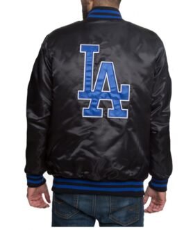 LA Dodgers Black Blue Patches Satin Jacket