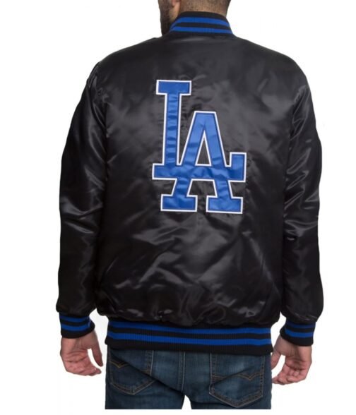 LA Dodgers Black Blue Patches Satin Jacket - Image 2