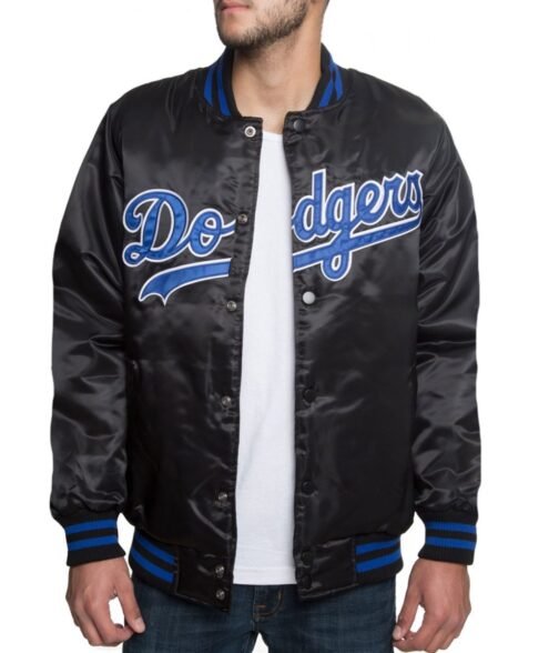 LA Dodgers Black Blue Patches Satin Jacket - Image 3