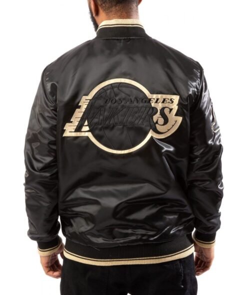 LA Lakers Black/Gold Satin Bomber Jacket - Image 2