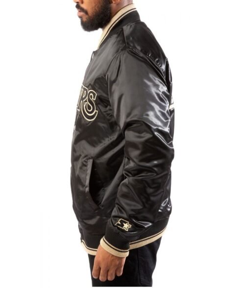 LA Lakers Black/Gold Satin Bomber Jacket - Image 5