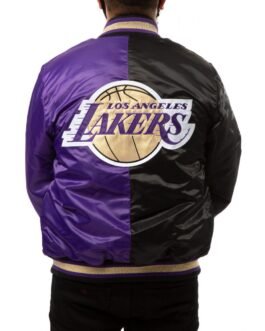LA Lakers Purple and Black Satin Bomber Jacket
