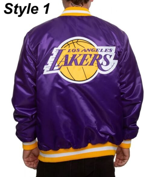 Bomber LA Lakers Purple Satin Jacket - Image 4
