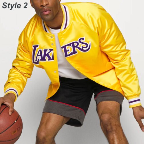 Los Angeles Lakers Satin Bomber Yellow Jacket - Image 9