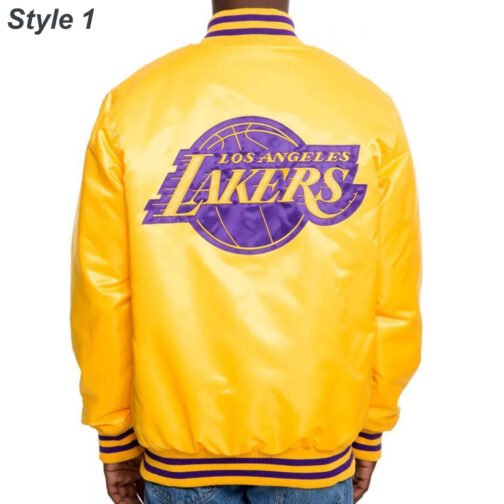 Los Angeles Lakers Satin Bomber Yellow Jacket - Image 4