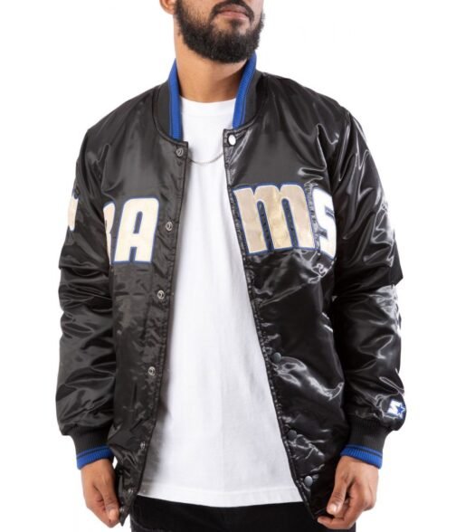 Los Angeles Rams Satin Bomber Black Jacket - Image 3