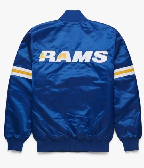 Los Angeles Rams Bomber Satin Royal Blue Jacket - Image 2