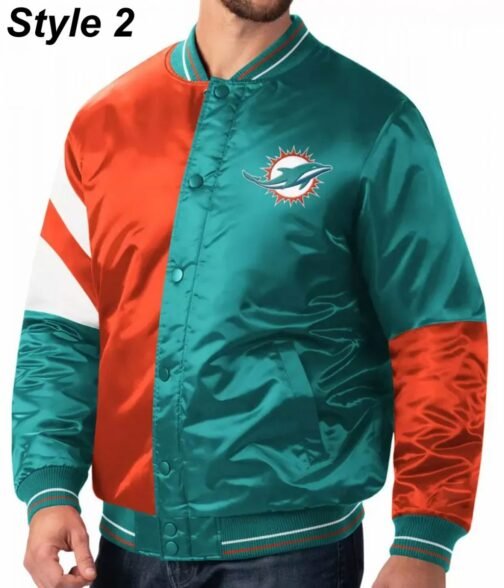 Bomber Miami Dolphins Teal Green Satin Jacket - Image 2