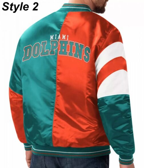 Bomber Miami Dolphins Teal Green Satin Jacket - Image 7