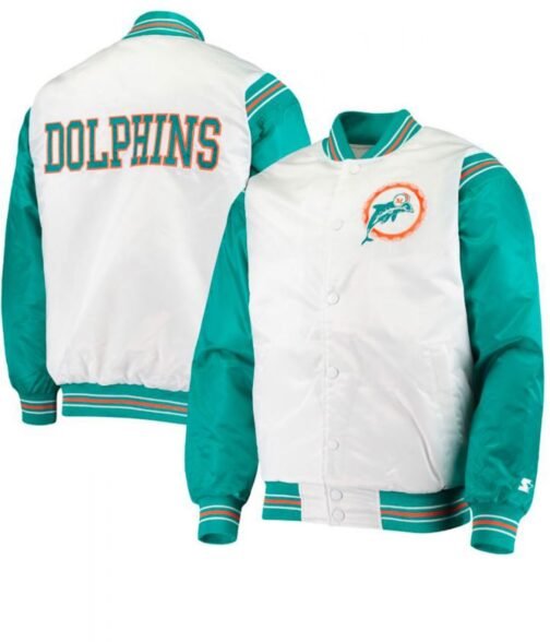 Varsity Miami Dolphins Green and White Starter Jacket - Image 3