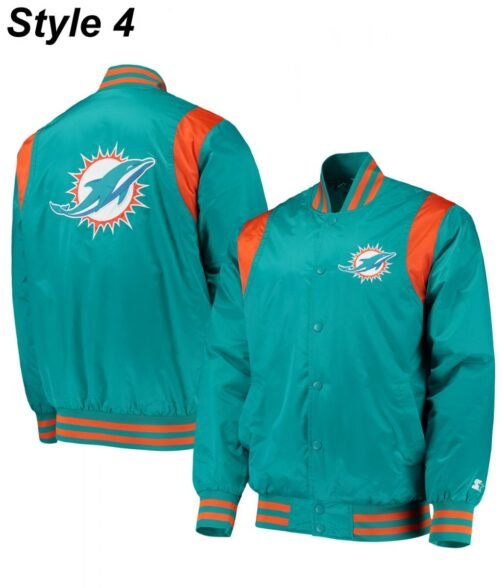 Bomber Miami Dolphins Teal Green Satin Jacket - Image 4
