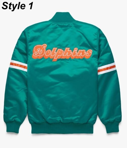 Bomber Miami Dolphins Teal Green Satin Jacket - Image 6