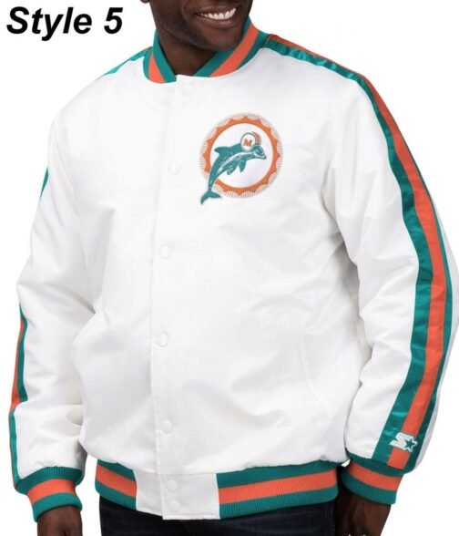 Bomber Miami Dolphins Teal Green Satin Jacket - Image 5