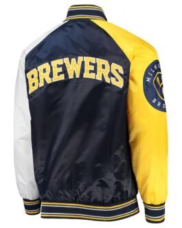 Milwaukee Brewers Reliever Satin Raglan Full-Snap Blue and Yellow Jacket