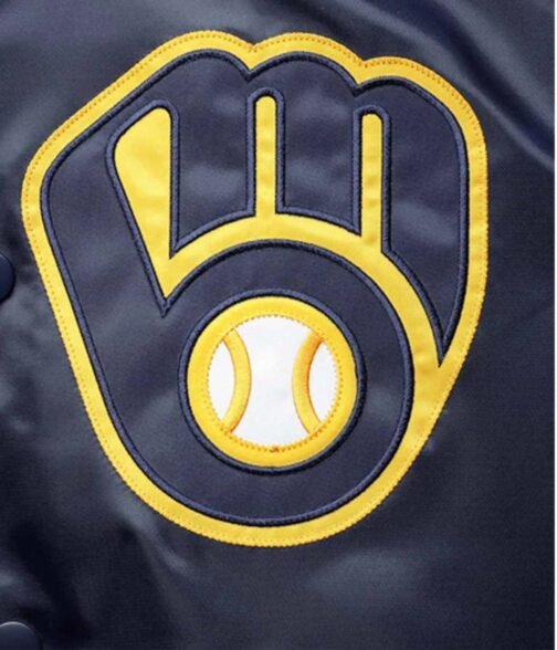 Milwaukee Brewers Reliever Satin Raglan Full-Snap Blue and Yellow Jacket - Image 4