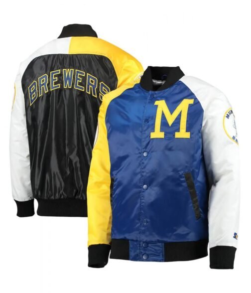 Milwaukee Brewers Tri-Color Full-Snap Satin Jacket - Image 3