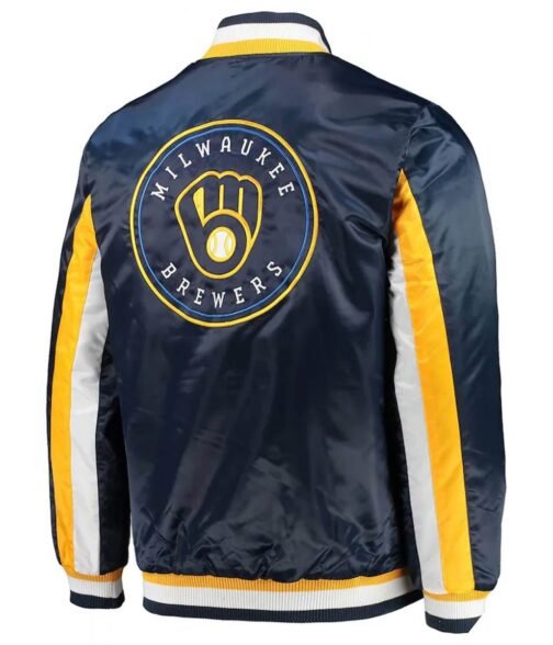 Milwaukee Brewers The Ace Full-Snap Satin Navy Jacket - Image 2
