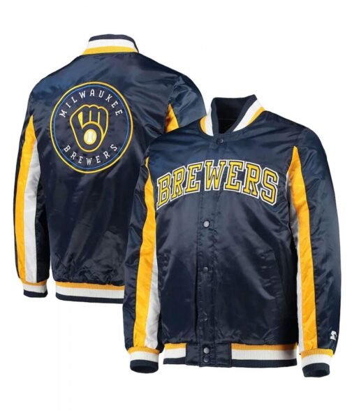 Milwaukee Brewers The Ace Full-Snap Satin Navy Jacket - Image 3