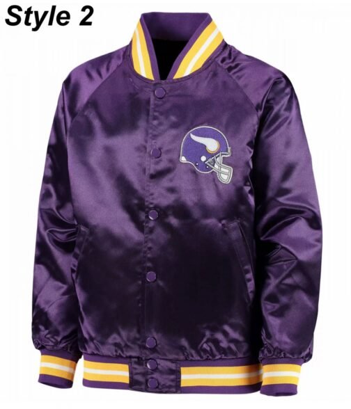 Starter Bomber Minnesota Vikings Purple Satin Jacket - Image 2