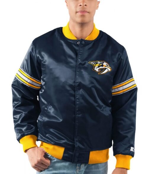 Nashville Predators Starter Blue Satin Jacket - Image 4
