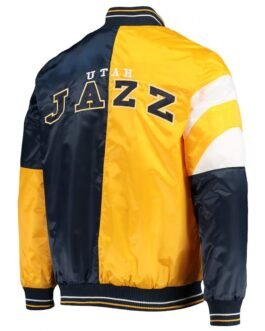 75th Anniversary Leader Utah Jazz Satin Color Block Blue and Yellow Jacket