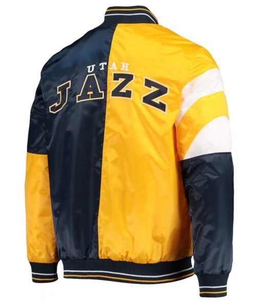 75th Anniversary Leader Utah Jazz Satin Color Block Blue and Yellow Jacket - Image 2