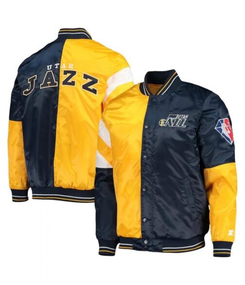 75th Anniversary Leader Utah Jazz Satin Color Block Blue and Yellow Jacket - Image 3