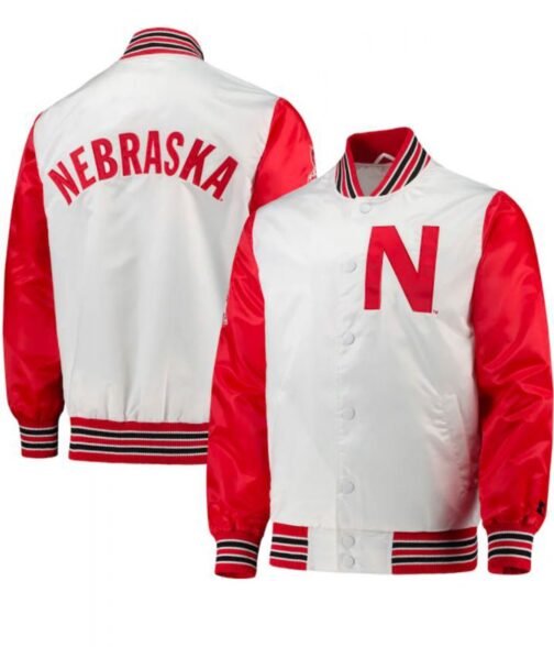 Nebraska Huskers Starter Varsity Satin Red and White Jacket - Image 3