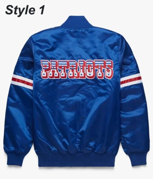 Bomber New England Patriots Royal Blue Satin Jacket - Image 3