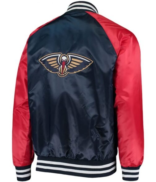 New Orleans Pelicans Starter Red and Blue Satin Jacket - Image 2