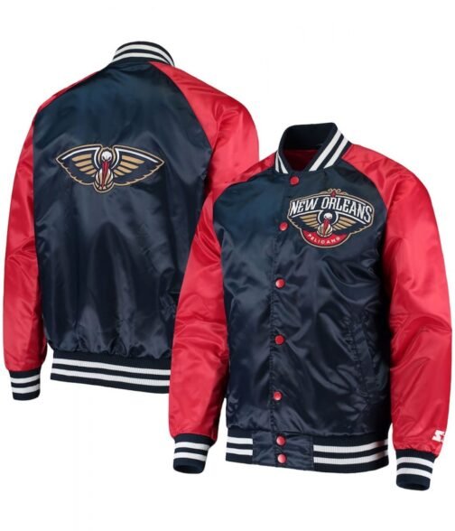 New Orleans Pelicans Starter Red and Blue Satin Jacket - Image 3