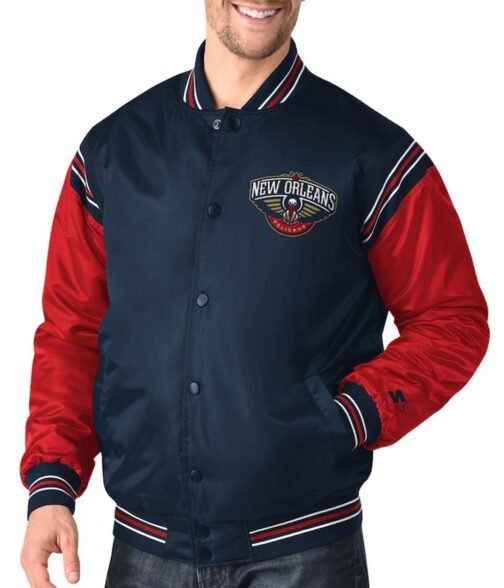 New Orleans Pelicans The Enforcer Navy/Red Satin Jacket - Image 4