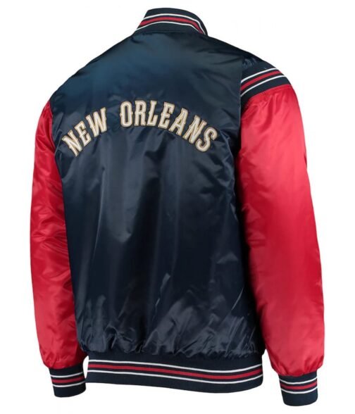 New Orleans Pelicans The Enforcer Navy/Red Satin Jacket - Image 2