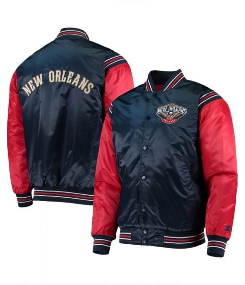 New Orleans Pelicans The Enforcer Navy/Red Satin Jacket - Image 3