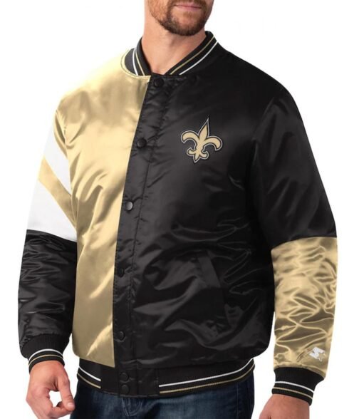 New Orleans Saints Leader Black and Gold Full-Snap Satin Jacket - Image 4