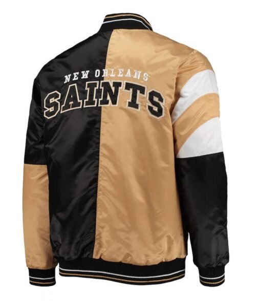 New Orleans Saints Leader Black and Gold Full-Snap Satin Jacket - Image 2