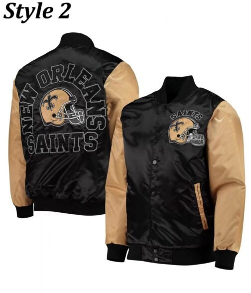 New Orleans Saints Throwback Varsity Black and Brown Jacket - Image 5