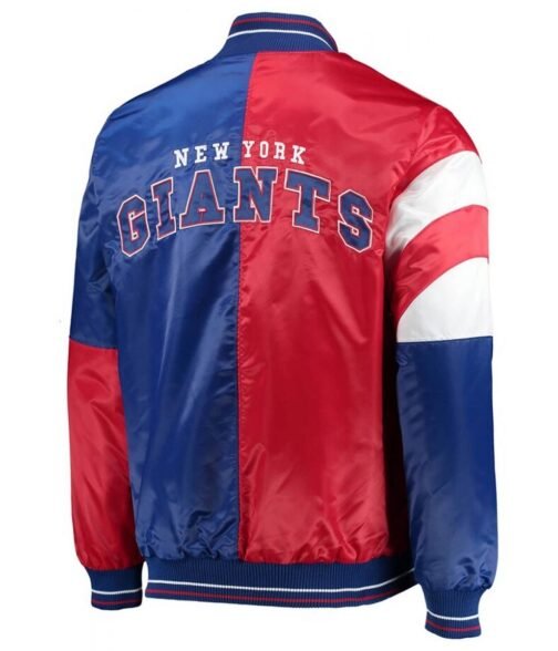 NY Giants Leader Red and Blue Full-Snap Satin Varsity Jacket - Image 2