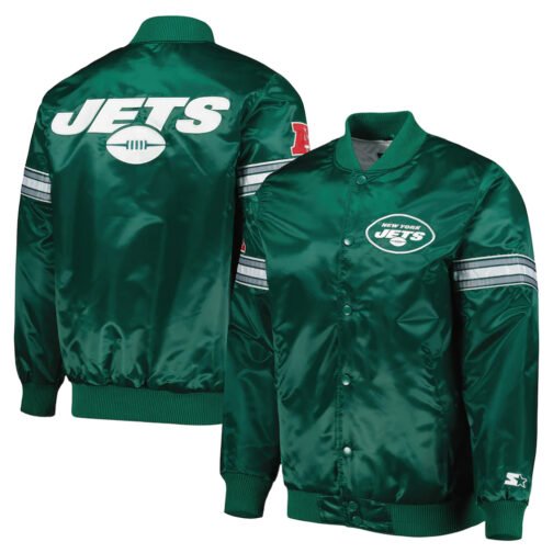Starter NY Jets Green and Black Satin Jacket - Image 6