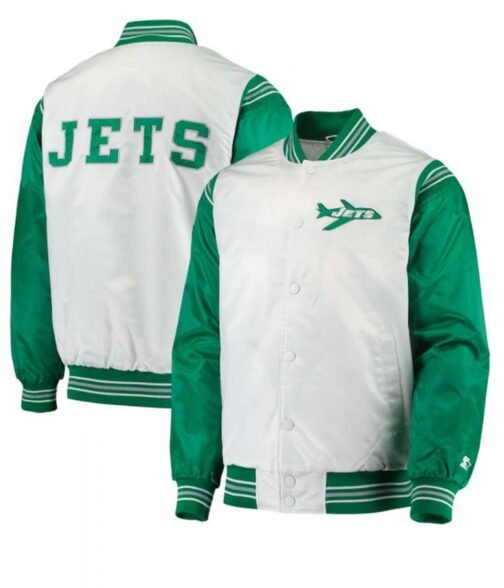 New York Jets Varsity Starter White and Green Jacket - Image 3