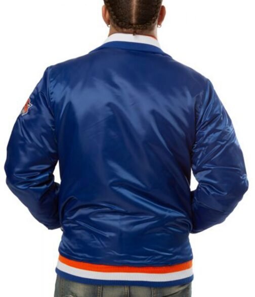 New York Knicks Starter Bomber Blue Satin Jacket - Image 2