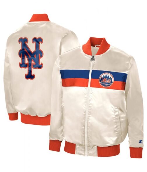 Starter NY Mets White Satin Jacket - Image 3