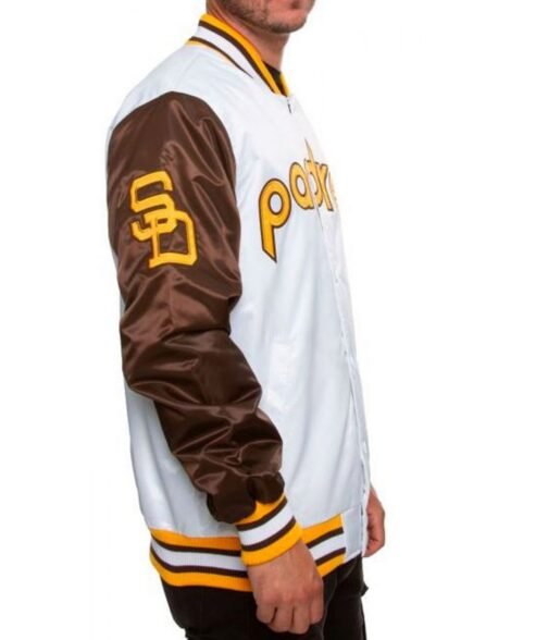 San Diego Padres Bomber Brown and White Jacket - Image 5