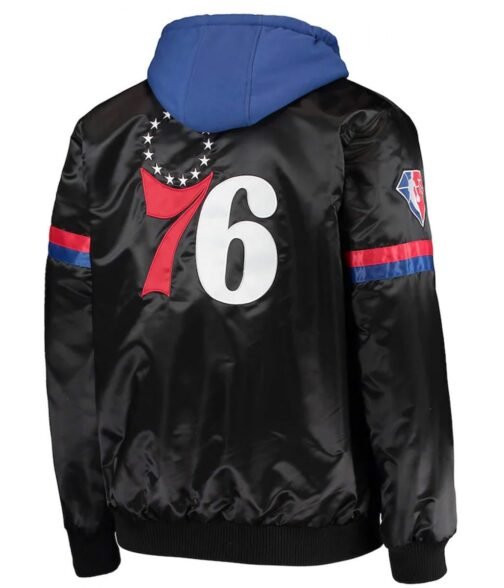 Varsity Philadelphia 76ers Black/Royal Full-Snap Hoodie Jacket - Image 2