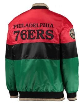 Philadelphia 76ers Red/Black/Green Satin Full-Zip Jacket