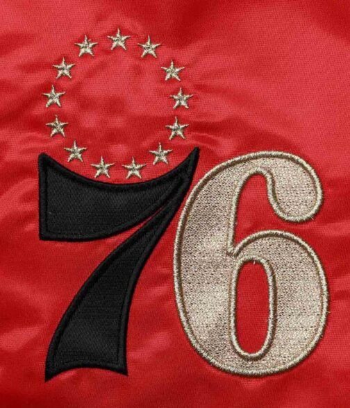 Philadelphia 76ers Red/Black/Green Satin Full-Zip Jacket - Image 4