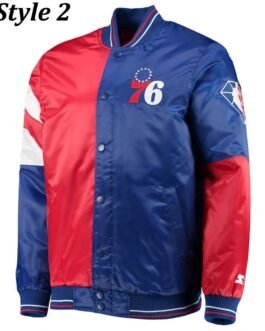 Philadelphia 76ers Red and Royal Blue Varsity Satin Jacket