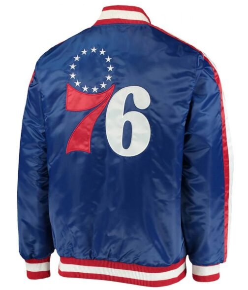 The Offensive Philadelphia 76ers Varsity Royal Blue Satin Full-Snap Jacket - Image 2
