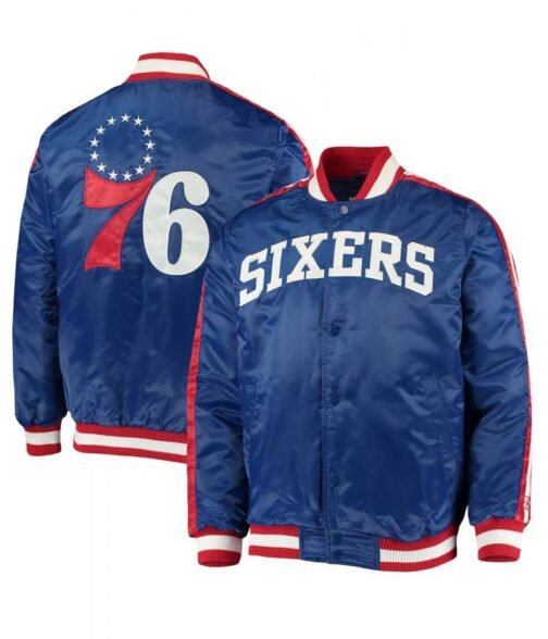 The Offensive Philadelphia 76ers Varsity Royal Blue Satin Full-Snap Jacket - Image 4