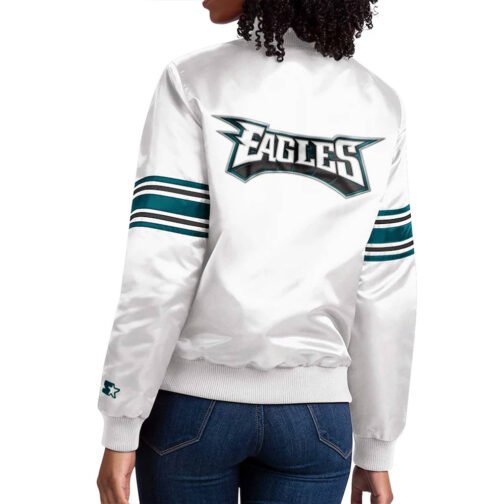 Philadelphia Eagles Line Up White Satin Jacket - Image 2